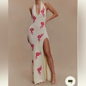 Meshki Cream and Red Backless Maxi Dress